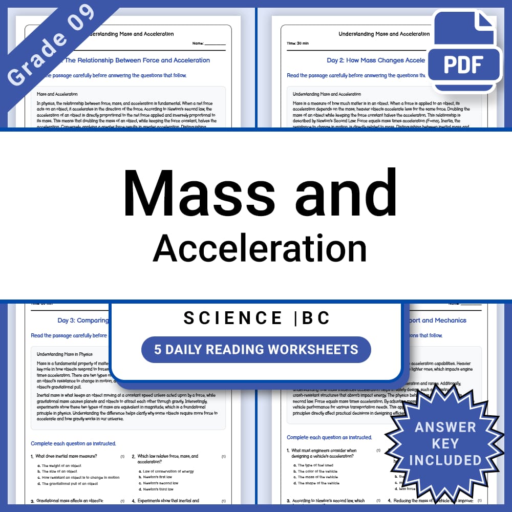 Grade 9 Science Lesson Bundle | Physics and Energy Concept Worksheets — included worksheet 12