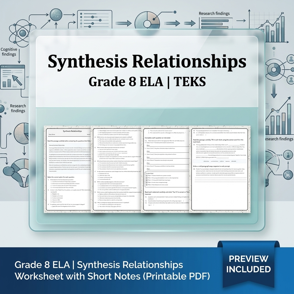 Grade 8 Evidence & Grammar ELA Full-Year Bundle TEKS — included worksheet 32