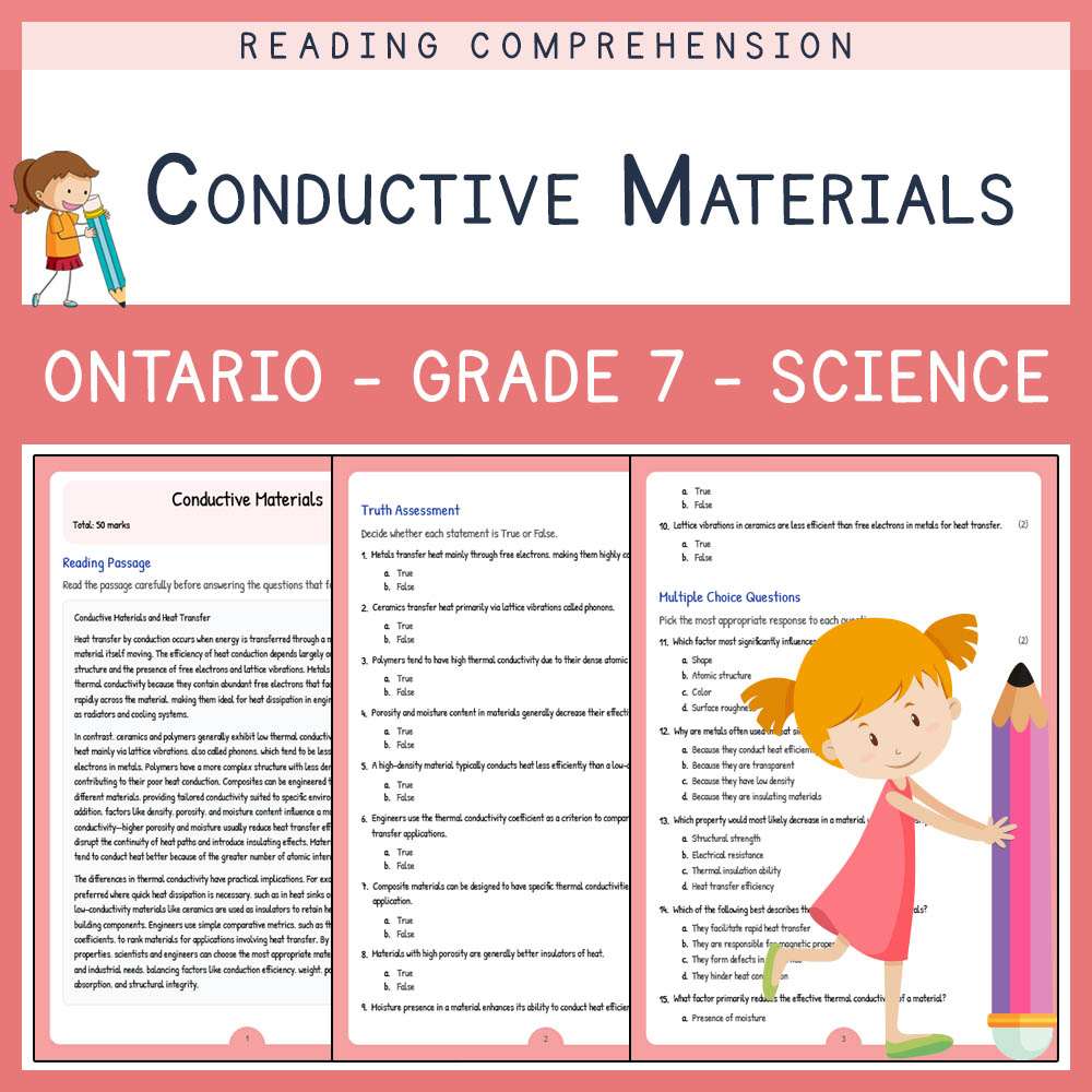 Grade 7 Science worksheet elena worksheet — Grade 7 Science | Conductive Materials Worksheet | Ontario Standards — page 1