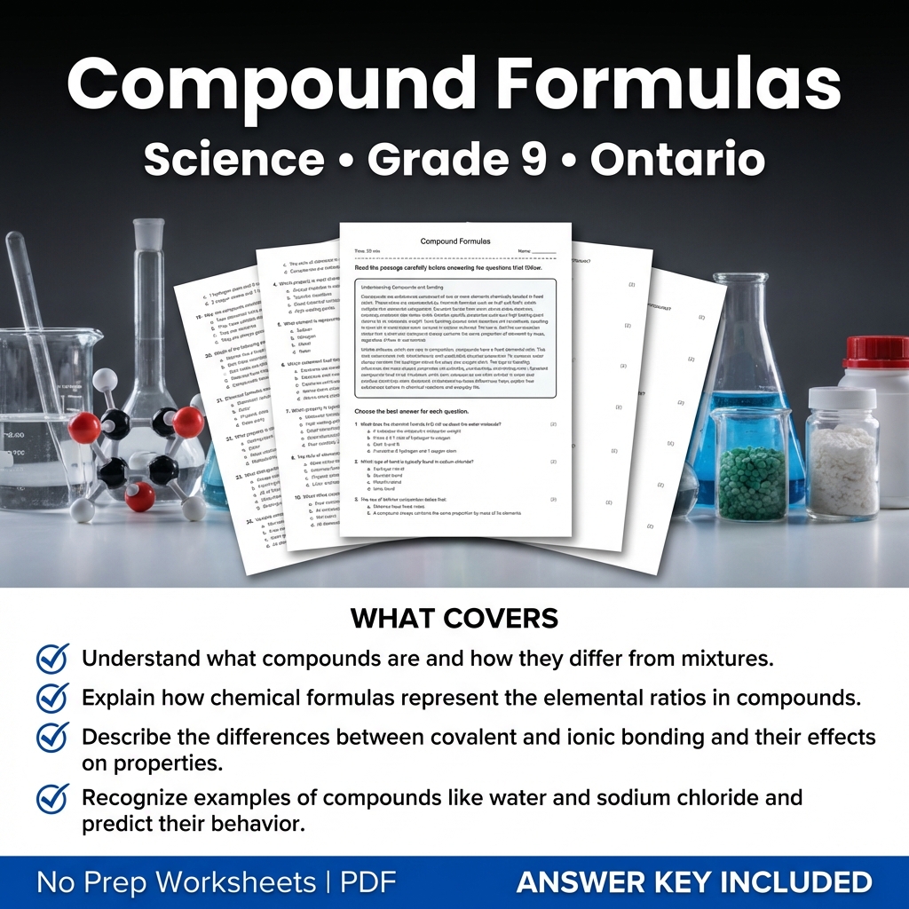 Grade 9 Science Worksheet on Compound Formulas | Ontario Standards