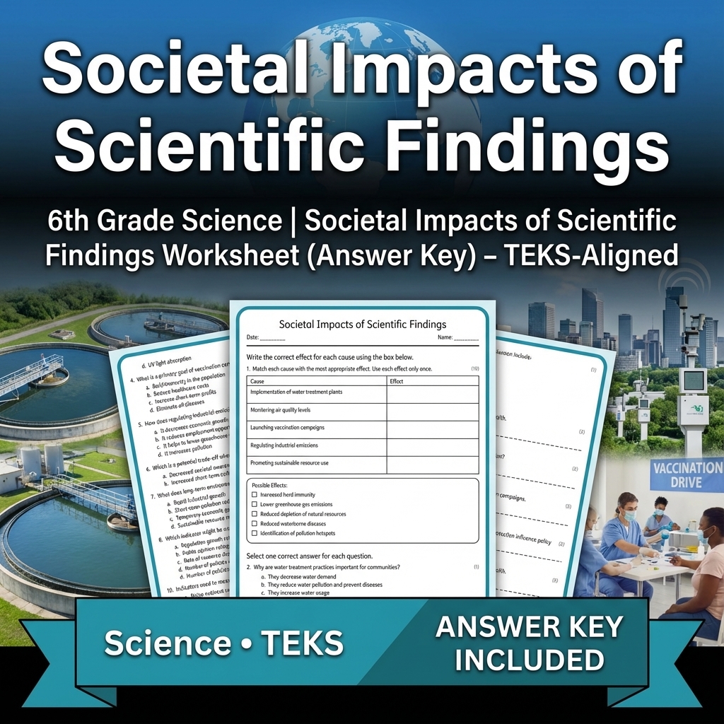 6th Grade Science | Societal Impacts of Scientific Findings Worksheet (Answer Key) – TEKS-Aligned