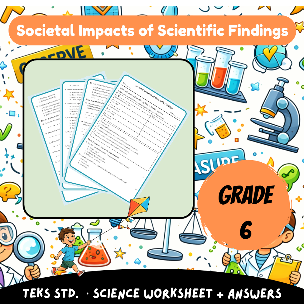 Grade 6 Science science 1 worksheet — 6th Grade Science | Societal Impacts of Scientific Findings Worksheet (Answer Key) –…