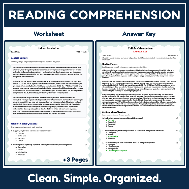 Grade 9 Science reading worksheets worksheet — 9th Grade Science | Cellular Metabolism Reading Worksheet (PDF + Rubric) —…