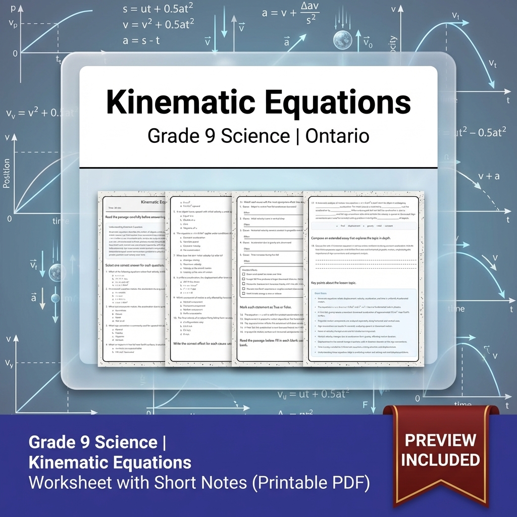 Grade 9 Science Lesson Group: Energy, Forces & Motion Worksheets Bundle — included worksheet 11