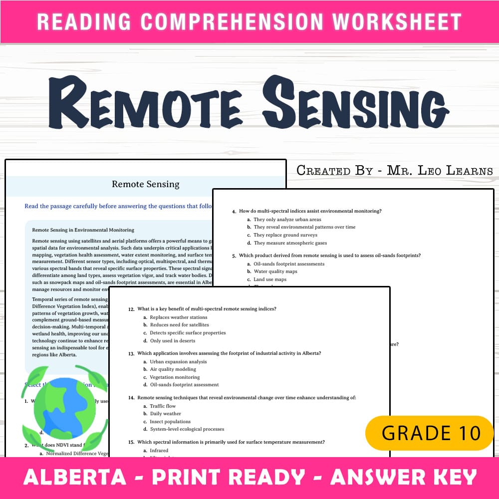 Grade 10 Science worksheet mcq paper worksheet — Grade 10 Science — Worksheet MCQ Paper for Mastering Remote Sensing — page 1