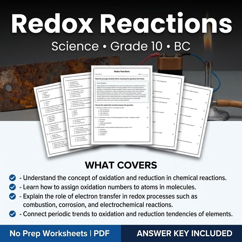 Grade 10 Science | Redox Reactions Worksheet & Answer Key (Printable PDF)