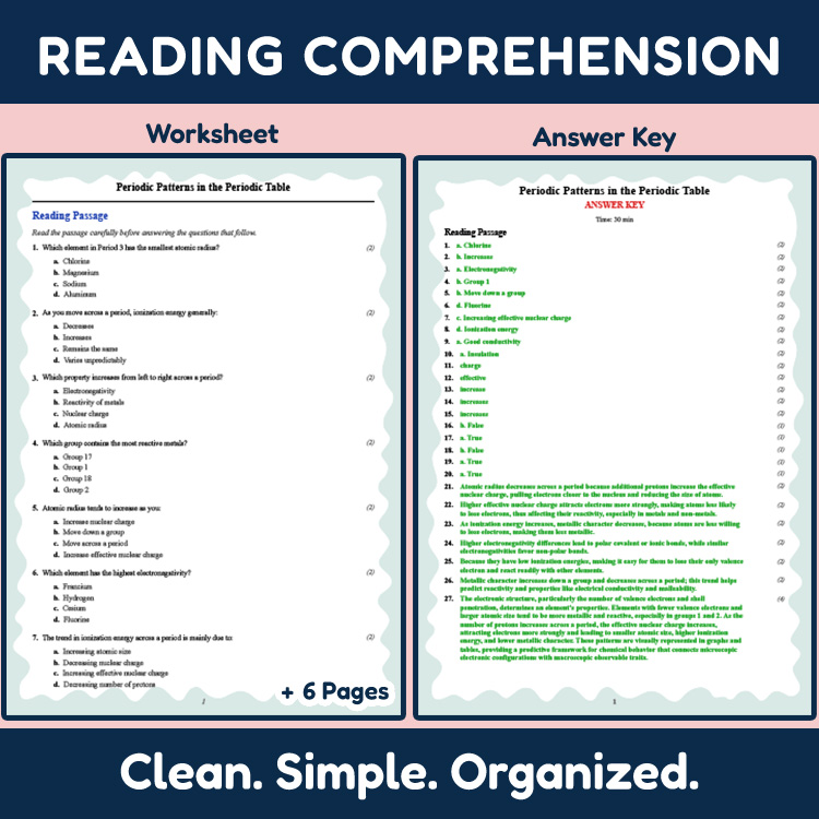 Grade 12 Science reading worksheets worksheet — 12th Grade Science | Periodic Patterns in the Periodic Table Worksheet — p…