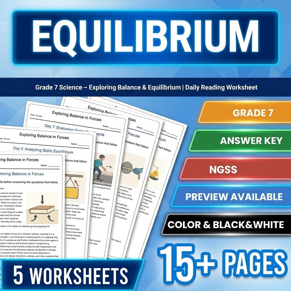 Force and Motion Grade 7 Science Daily Reading Worksheets Bundle | NGSS — included worksheet 2