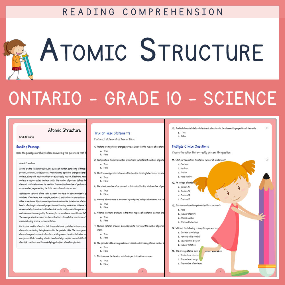 Grade 10 Science worksheet elena worksheet — Grade 10 Science | Atomic Structure Worksheet Elena | Ontario Standard — page 1