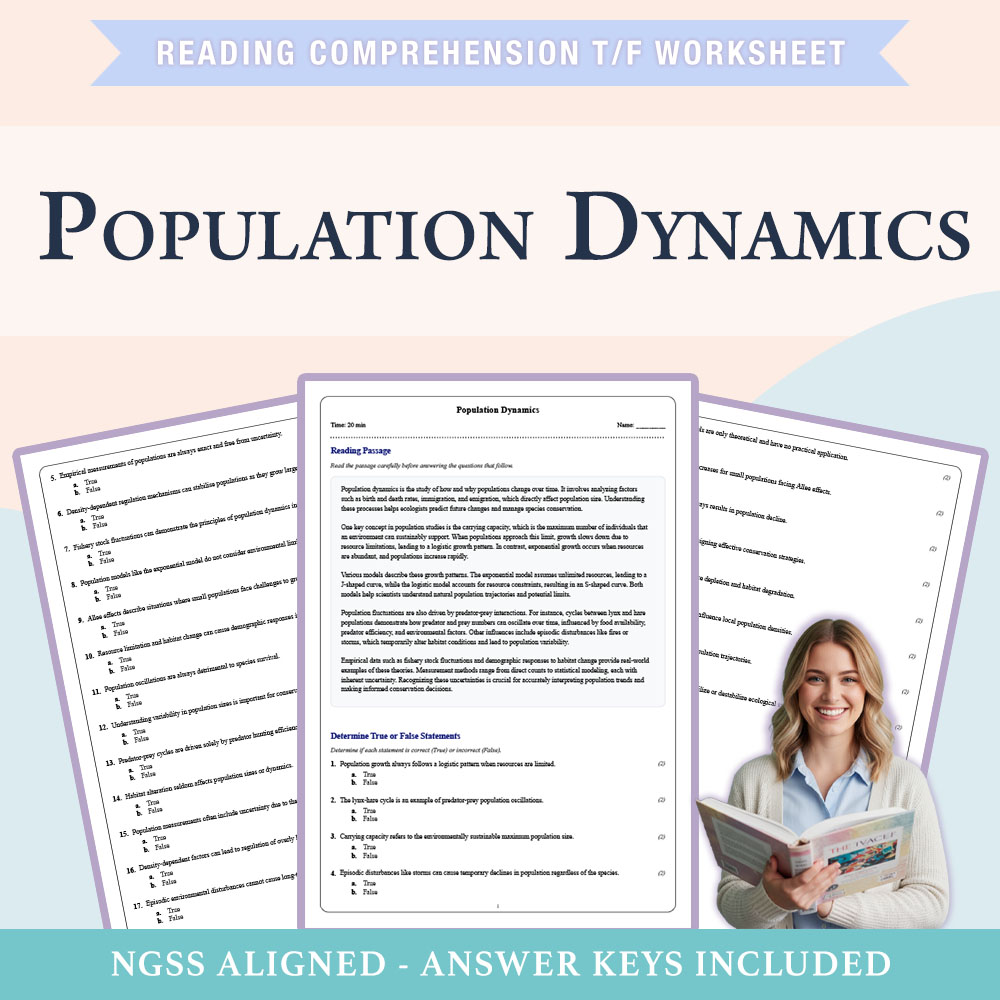 Grade 11 Science reading comprehensions true or false worksheet worksheet — Grade 11 Science | Population Dynamics Workshe…