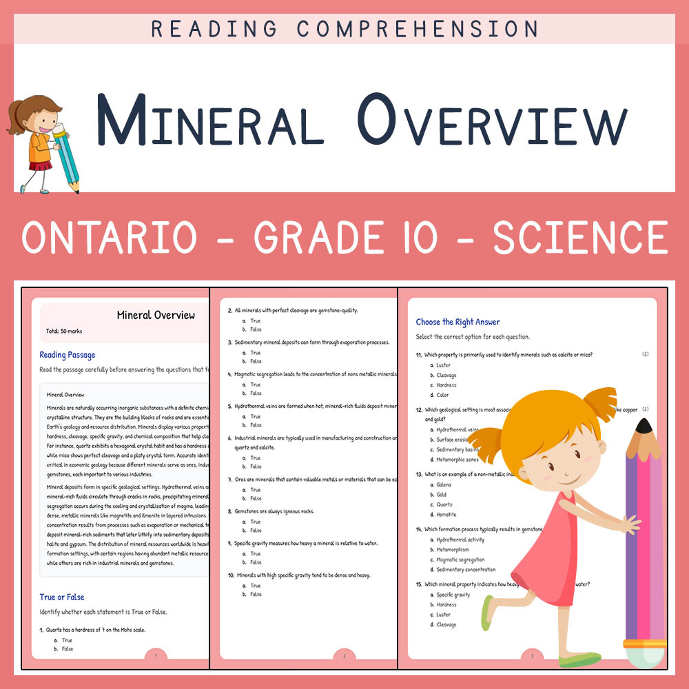Grade 10 Science worksheet elena worksheet — Grade 10 | Mineral Overview Worksheet Elena | Ontario Standard — page 1