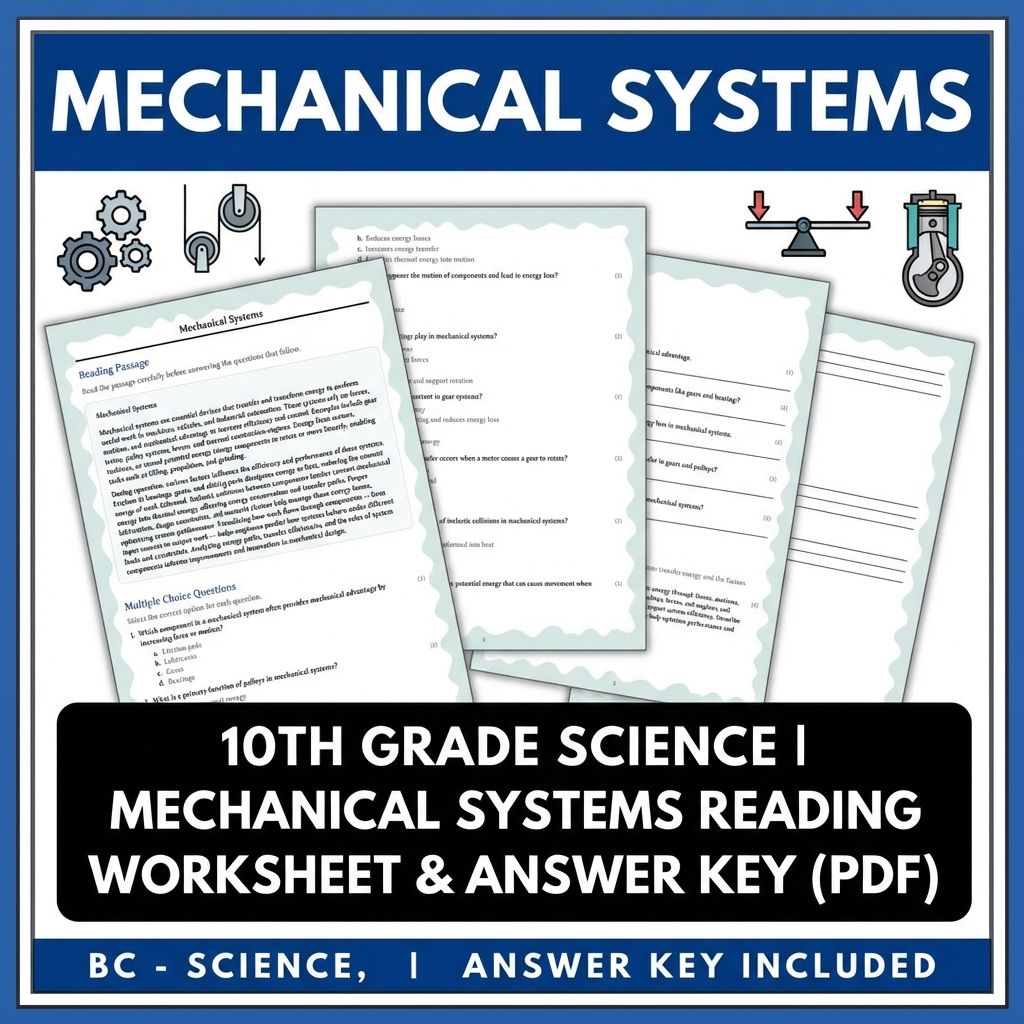 10th Grade Science | Mechanical Systems Reading Worksheet & Answer Key (PDF)