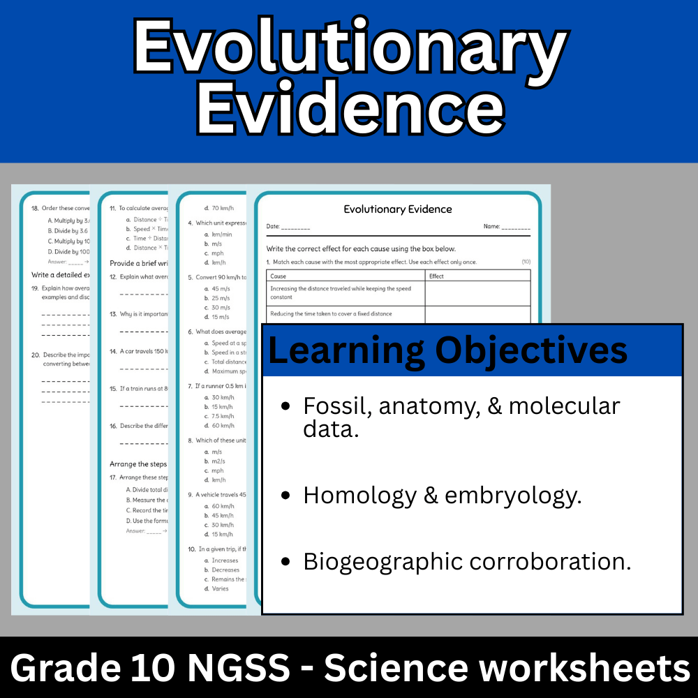 Grade 10 Science | Evidence for Evolution Worksheet (Answer Key) – NGSS Aligned