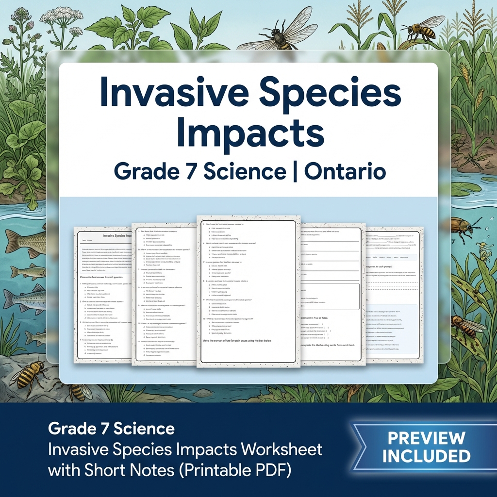 Grade 7 Science Lesson Bundle with Ontario Framework | Ecosystems & Biodiversity — included worksheet 9