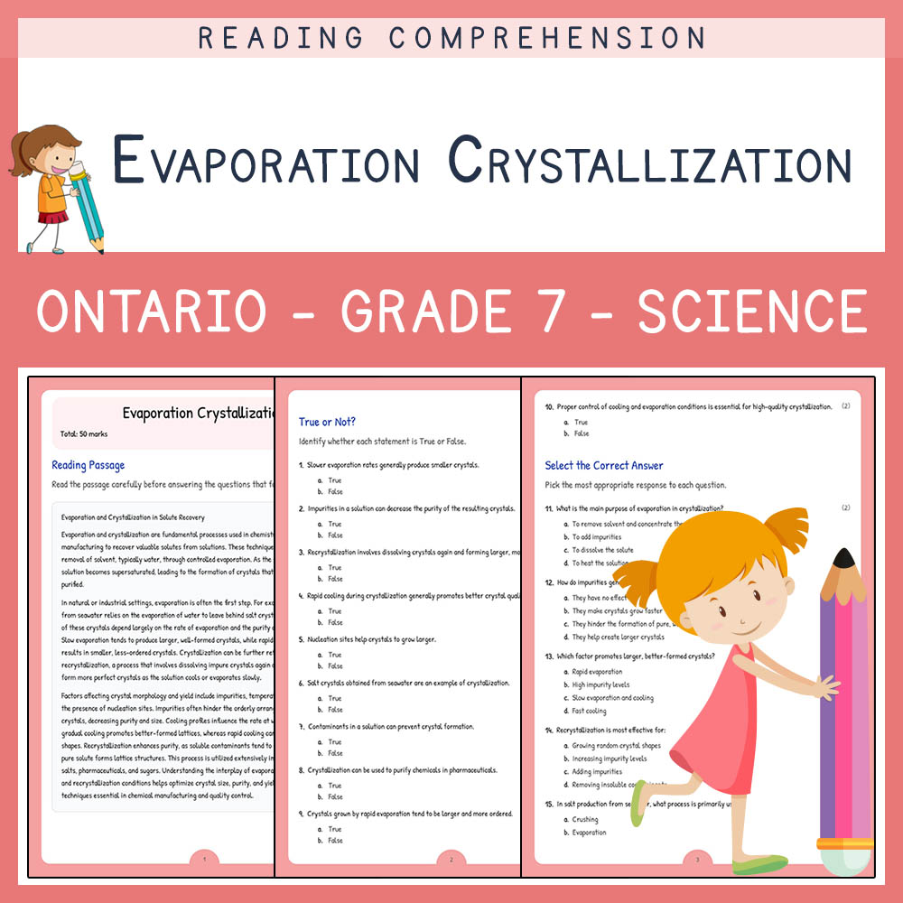 Grade 7 Science worksheet elena worksheet — Grade 7 Science | Evaporation Crystallization Worksheet | Ontario  Standards —…