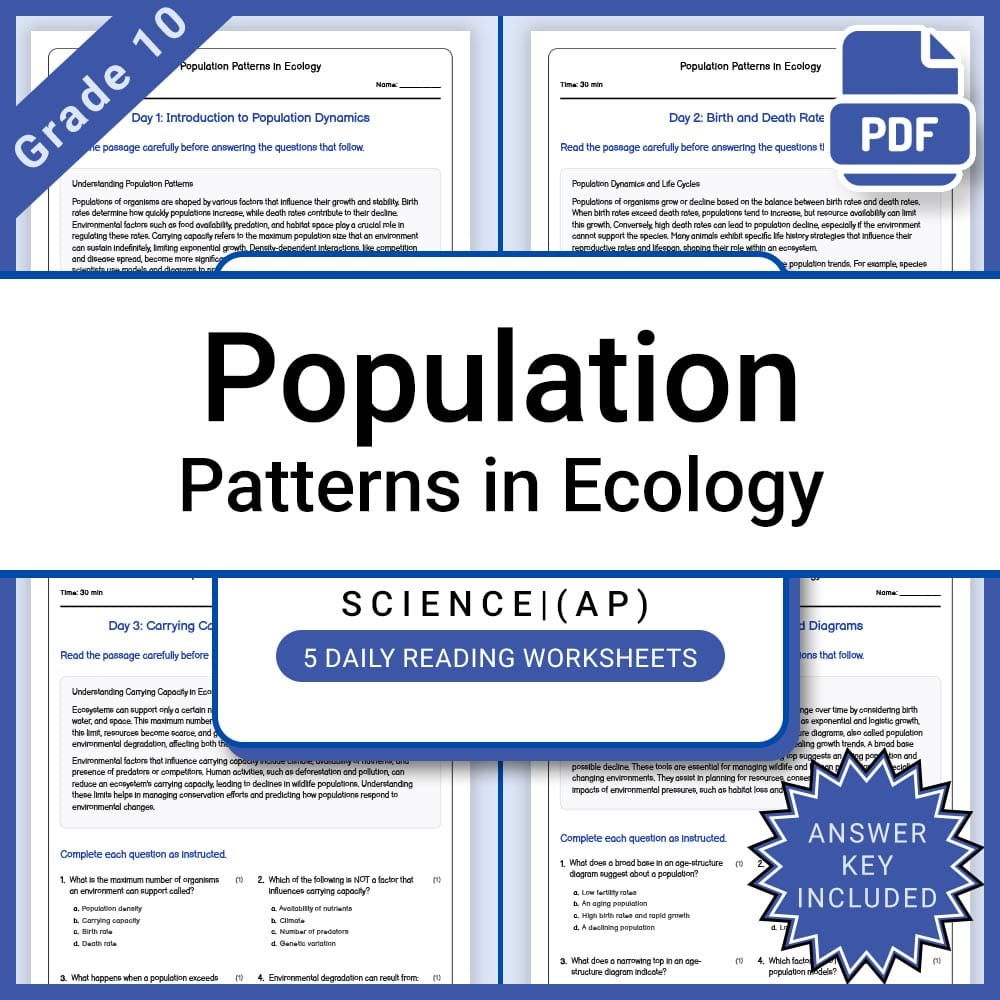 Grade 10 Science – Population Patterns Daily Reading Worksheet + Answer Key