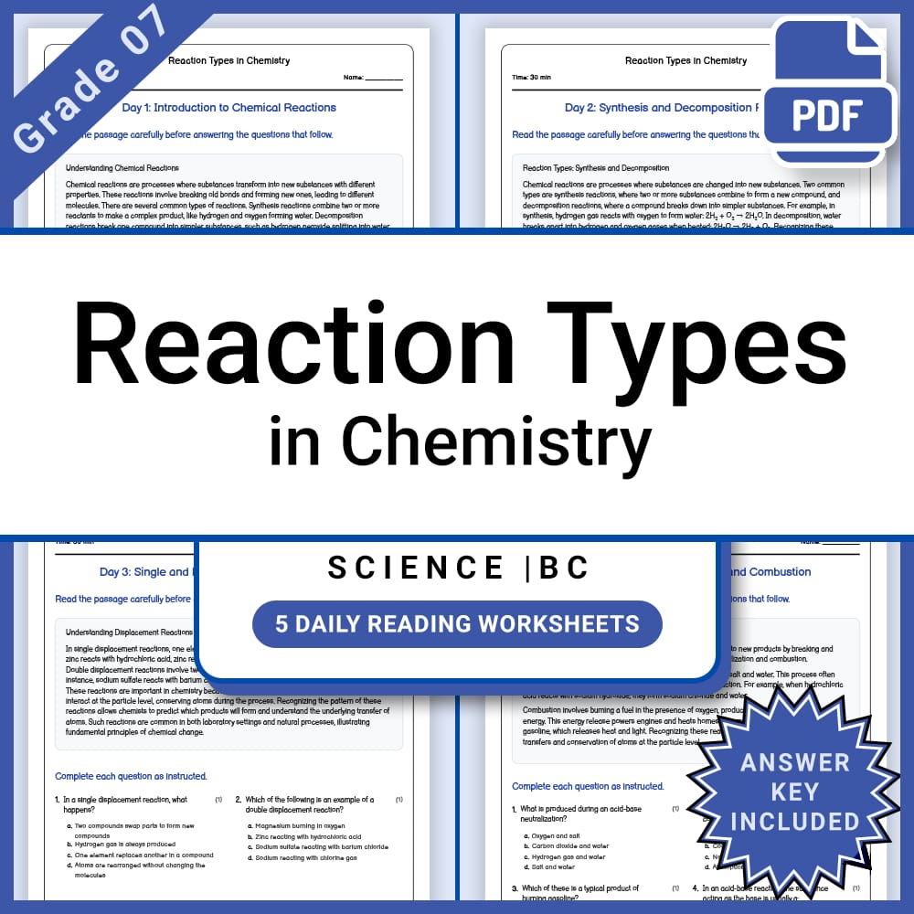Grade 7 Science Lesson Group Bundle | States, Reactions & Properties — included worksheet 8
