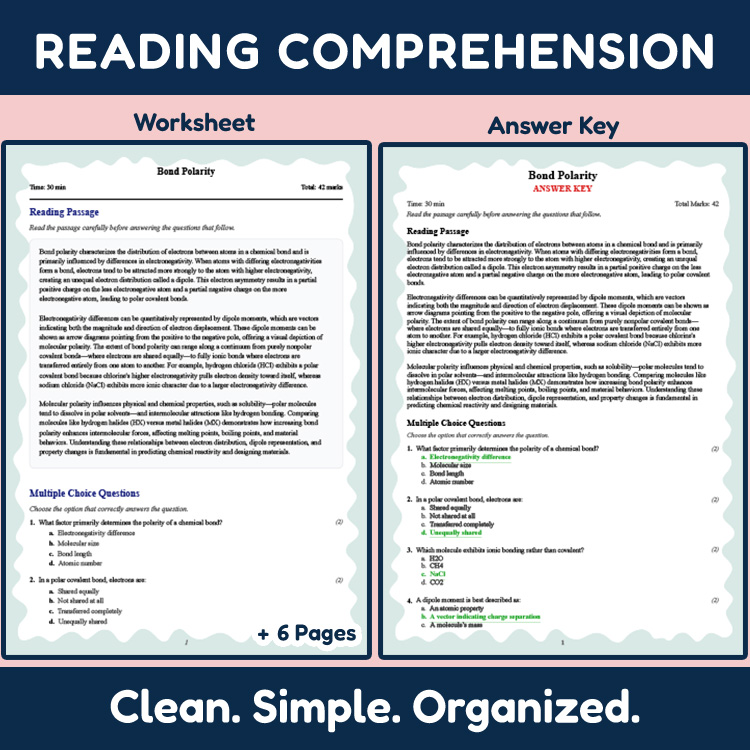 Grade 10 Science reading worksheets worksheet — 10th Grade Science | Bond Polarity Reading Worksheet & Answer Key (PDF) —…