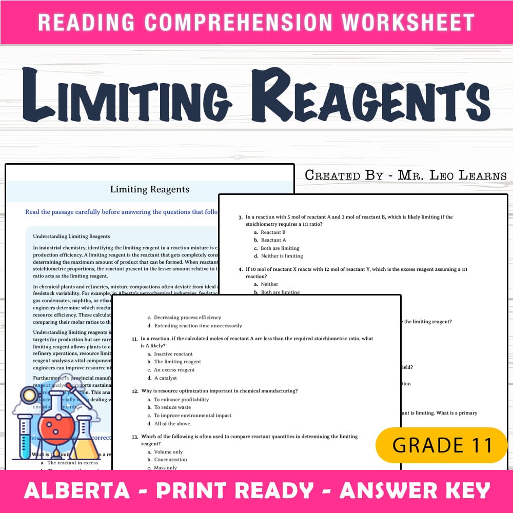 Grade 11 Science worksheet mcq paper worksheet — Grade 11 Science — Worksheet MCQ Paper for Mastering Limiting Reagents —…