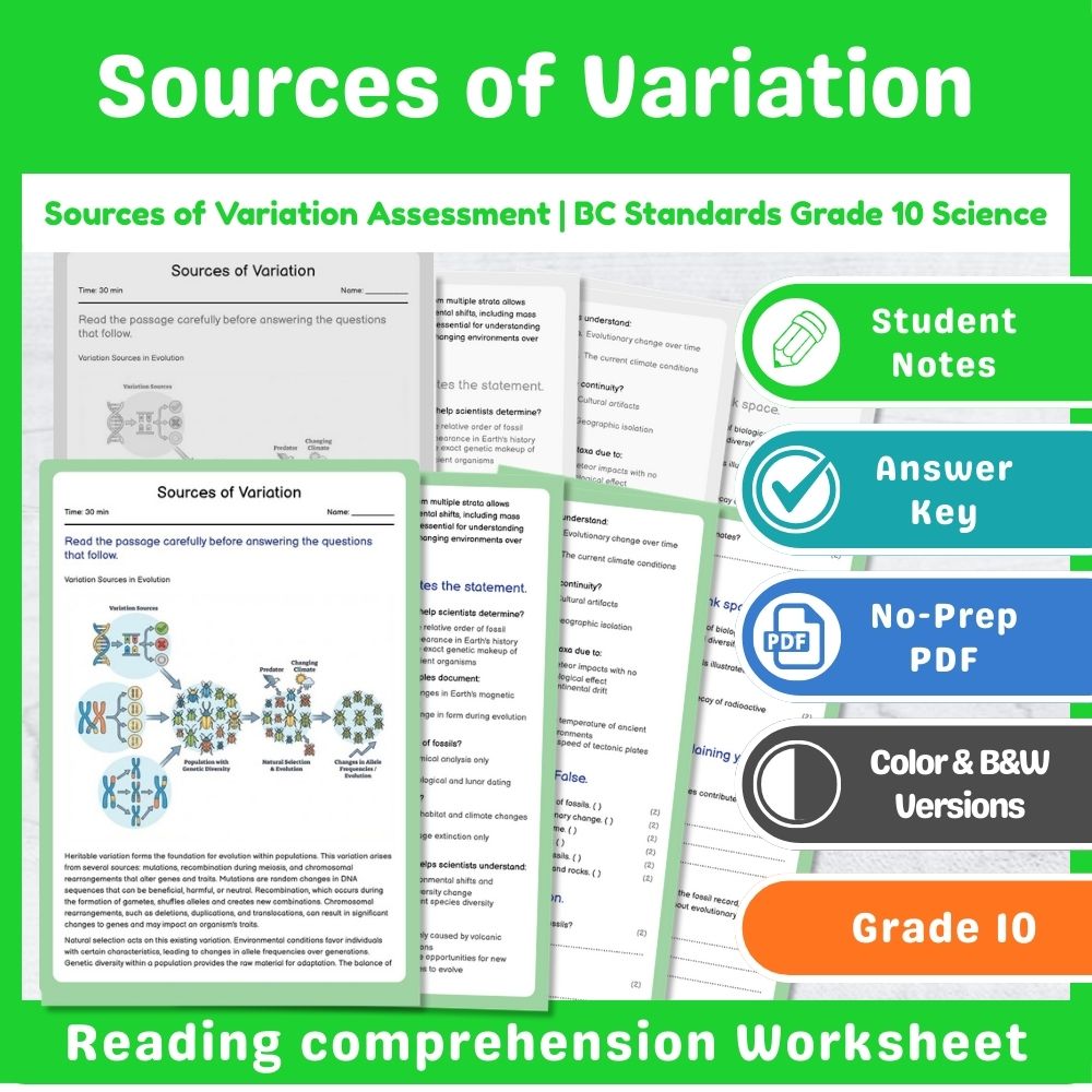 Grade 10 Science Mini Bundle | Evolution & Biodiversity Standards-Aligned — included worksheet 12