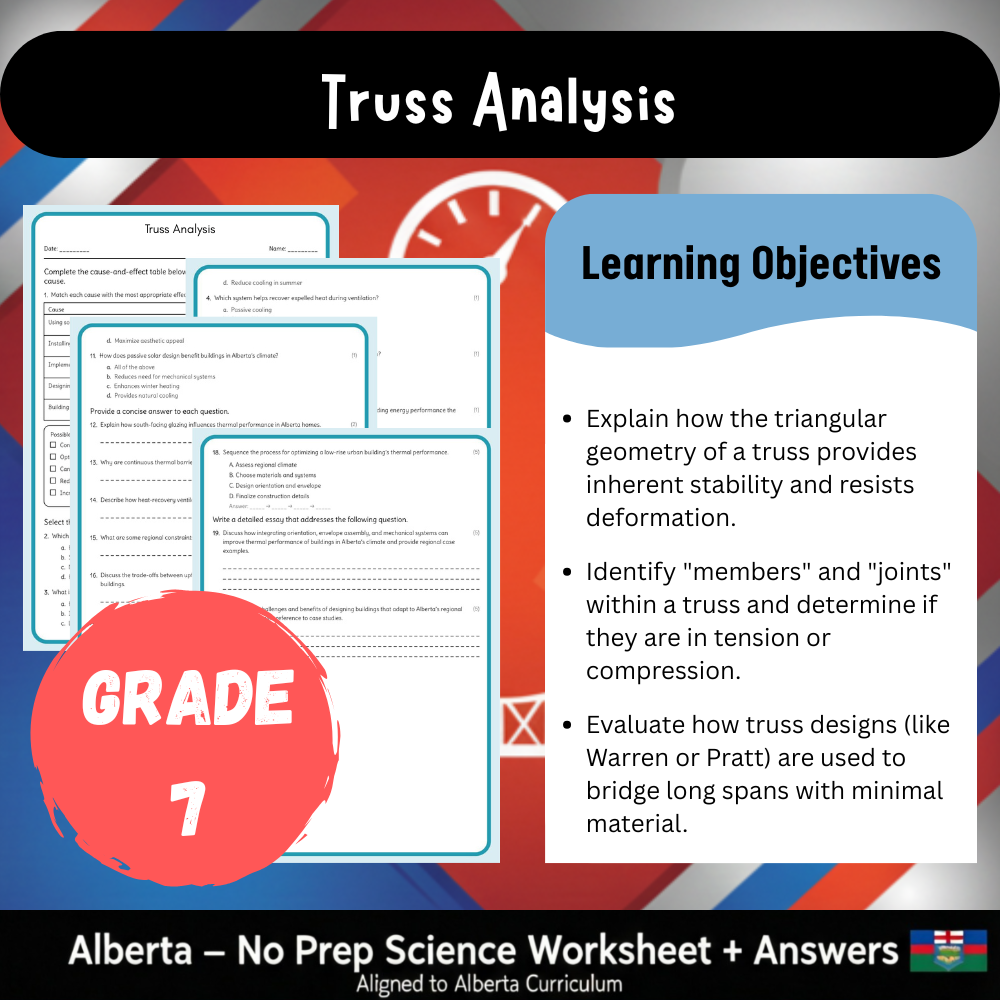 Grade 7 Science science 1 worksheet — Grade 7 Science | Truss Analysis Worksheet (PDF) – Alberta Standards