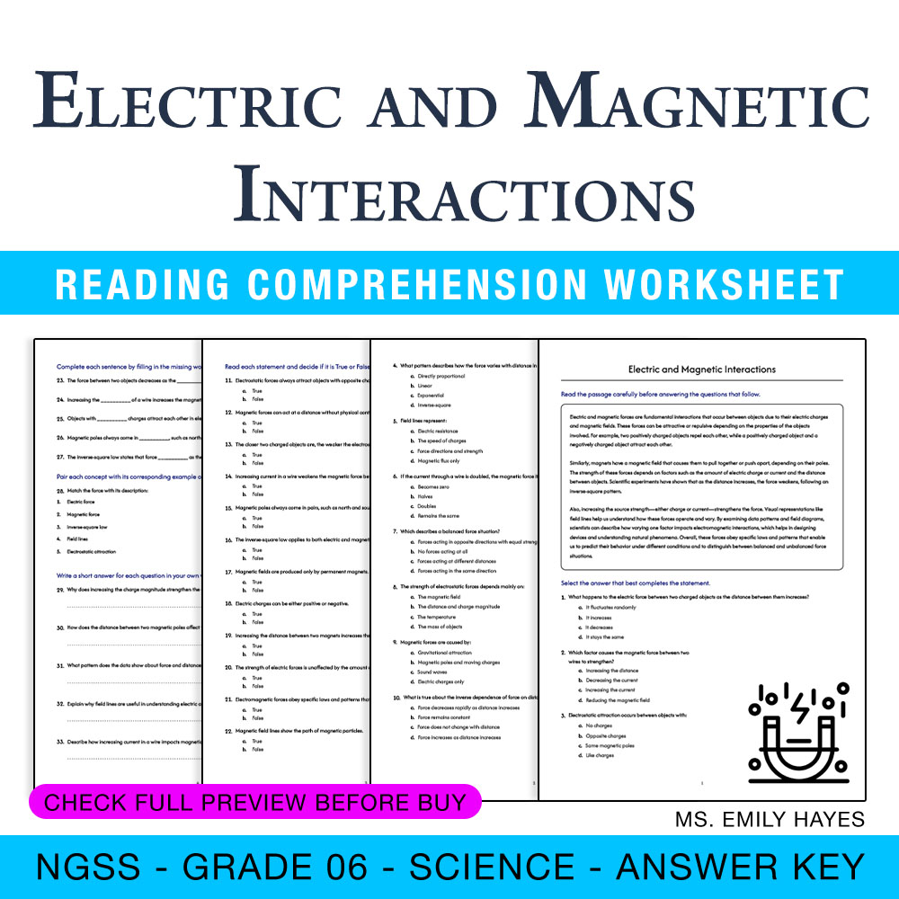 Grade 6 Science worksheet worksheet — 6th Grade Science | Electric and Magnetic Interactions Worksheet (PDF + Answers) — p…
