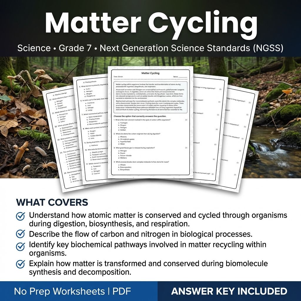7th Grade Science | Matter Cycling Worksheet + Answer Key (Printable PDF)