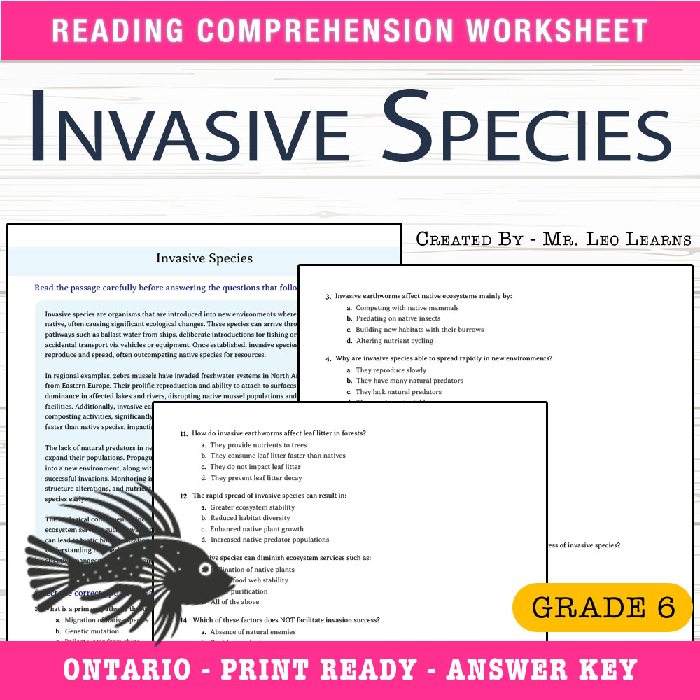 Grade 6 Science worksheet worksheet — Grade 6 Science — Invasive Species Worksheet for Mastery — page 1