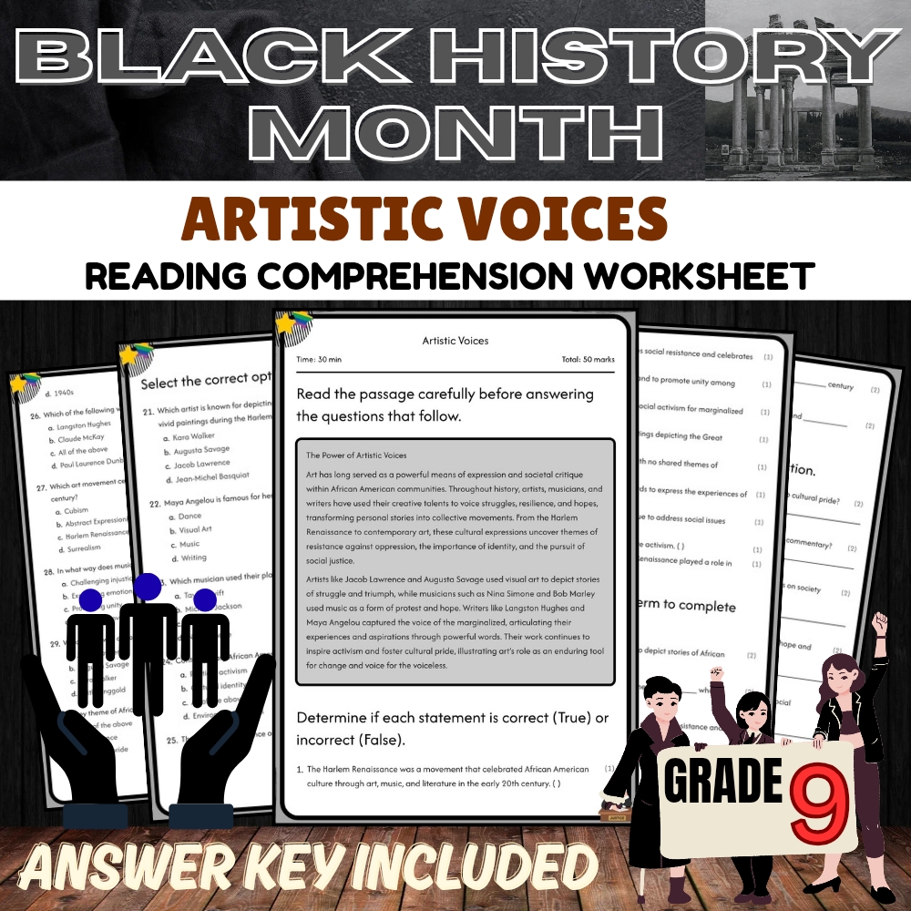 Grade 9 Black History Month Unit Bundle | Celebrating Civil Rights & Heritage — included worksheet 4