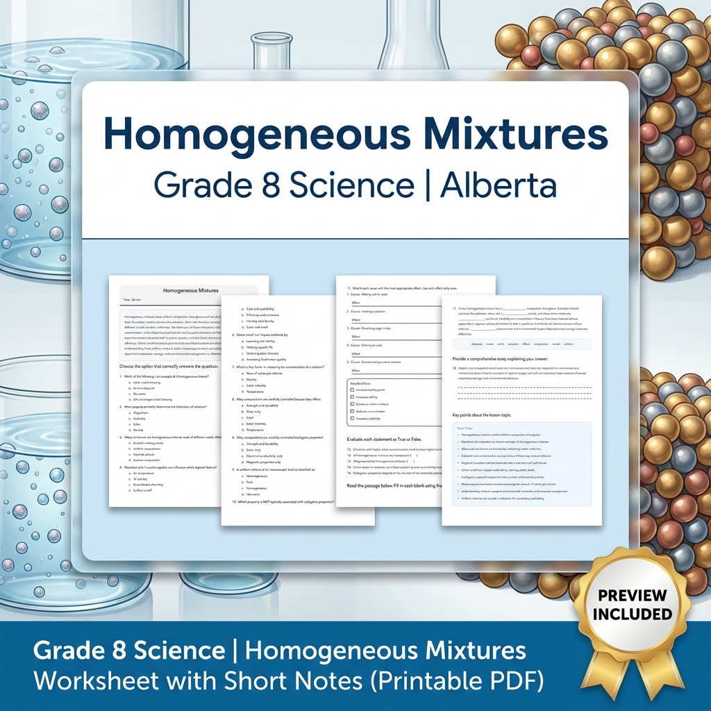 Grade 8 Science Unit | Matter & Chemical Change Worksheets Pack  — included worksheet 13