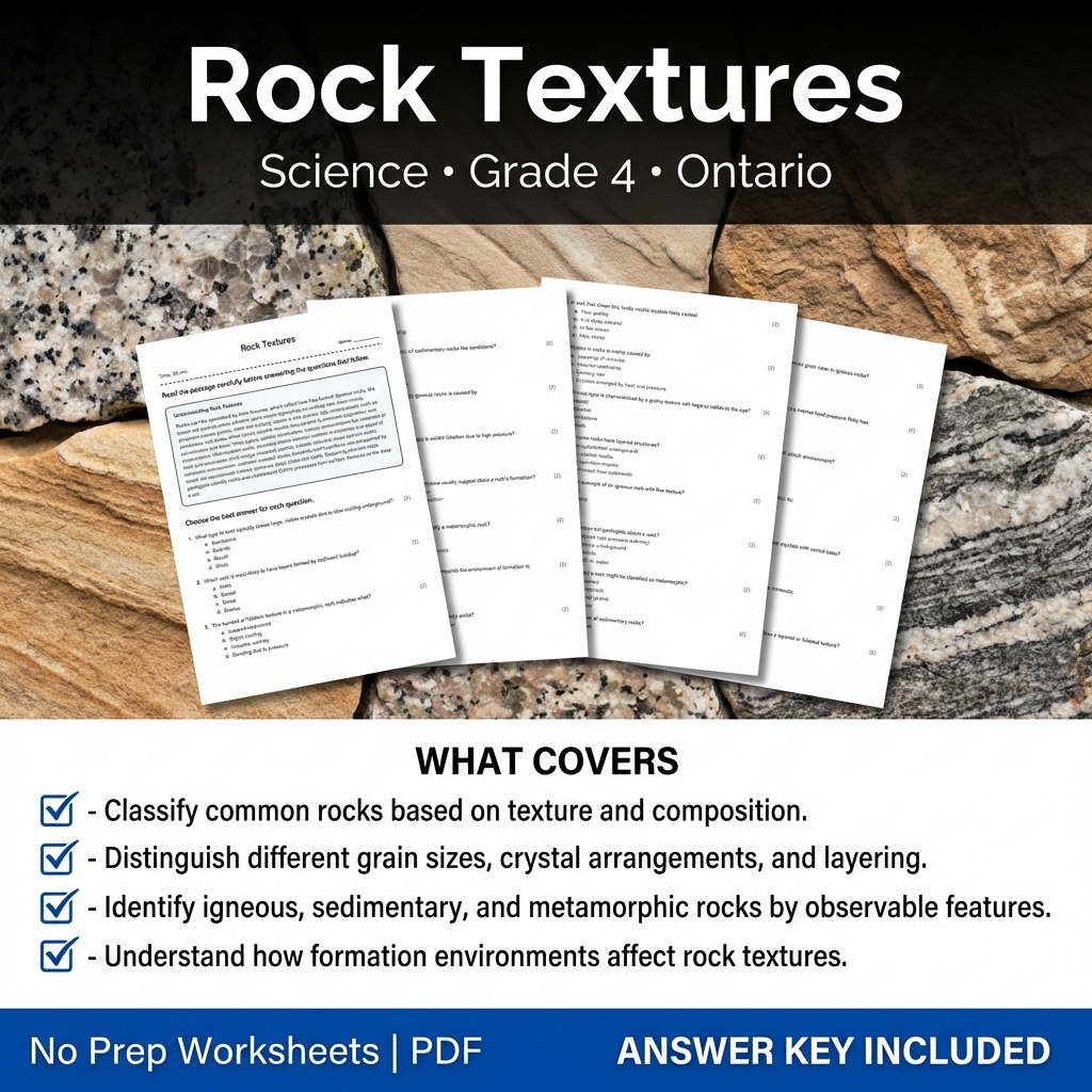 Grade 4 Science Worksheet Rock Textures — Printable PDF & Answer Key