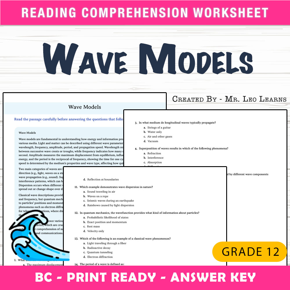Grade 12 Science worksheet mcq paper worksheet — Grade 12 Science — Worksheet MCQ Paper for Mastering Wave Models — page 1
