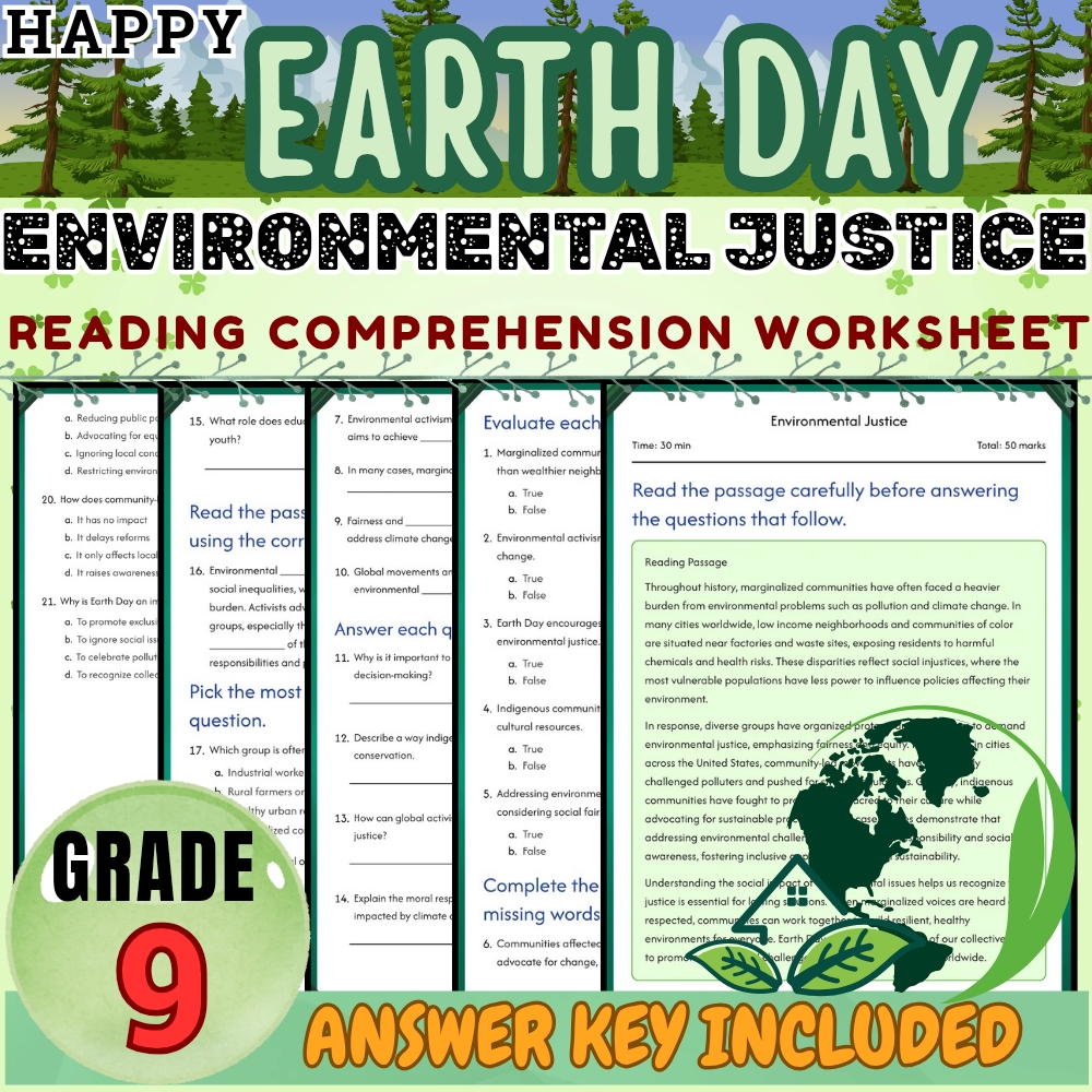 Grade 9 Earth Day Unit | Environmental Justice & Climate Change Worksheets — included worksheet 4