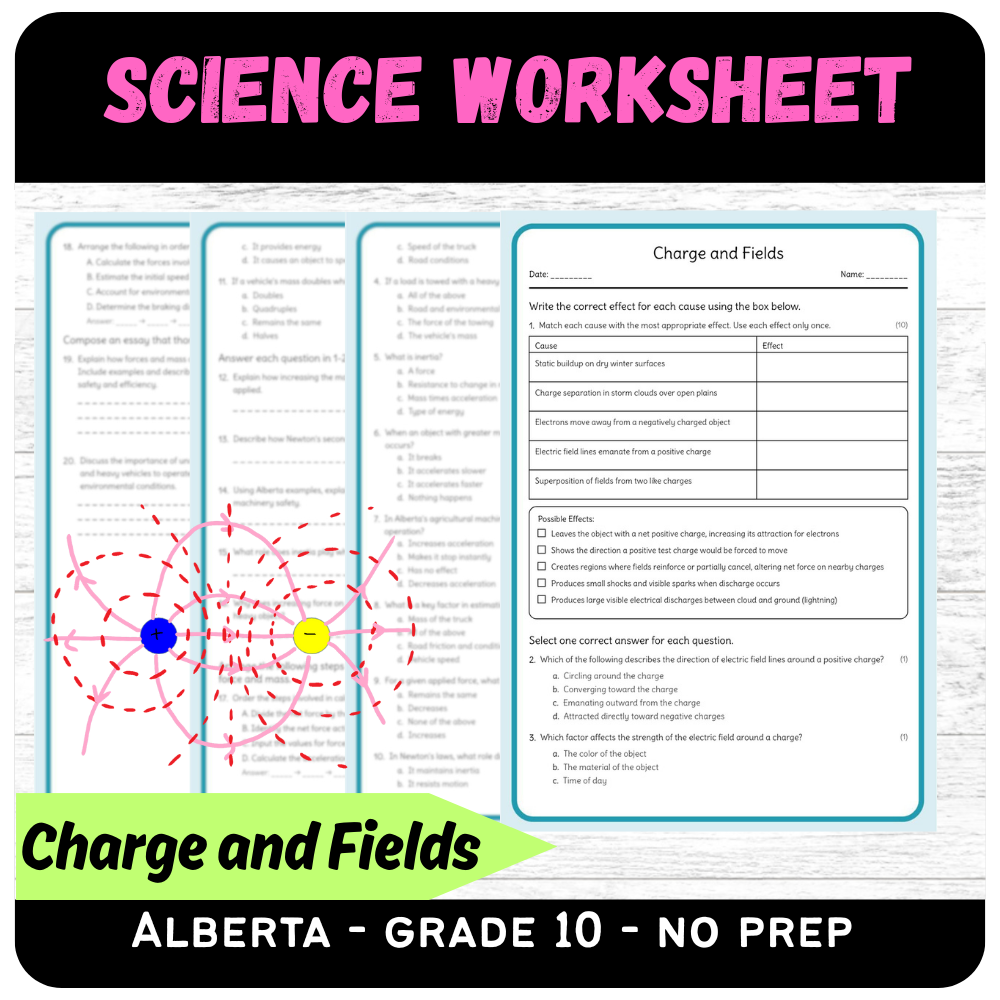 Grade 10 Science | Charge and Electric Fields Worksheet (PDF)