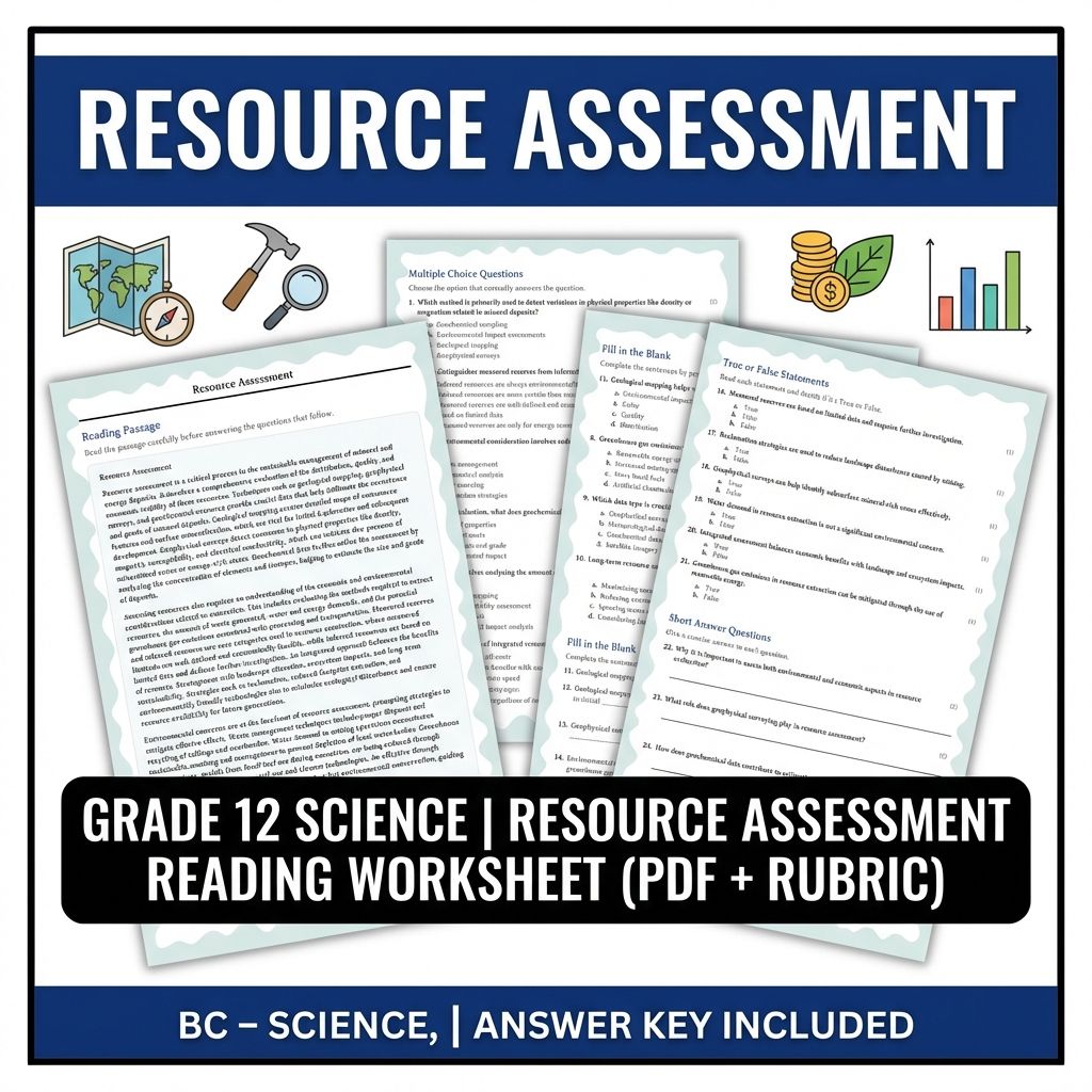 Grade 12 Science | Resource Assessment Reading Worksheet (PDF + Rubric)