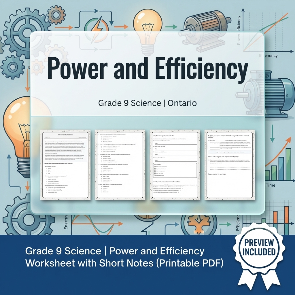 Grade 9 Science Lesson Group: Energy, Forces & Motion Worksheets Bundle — included worksheet 12