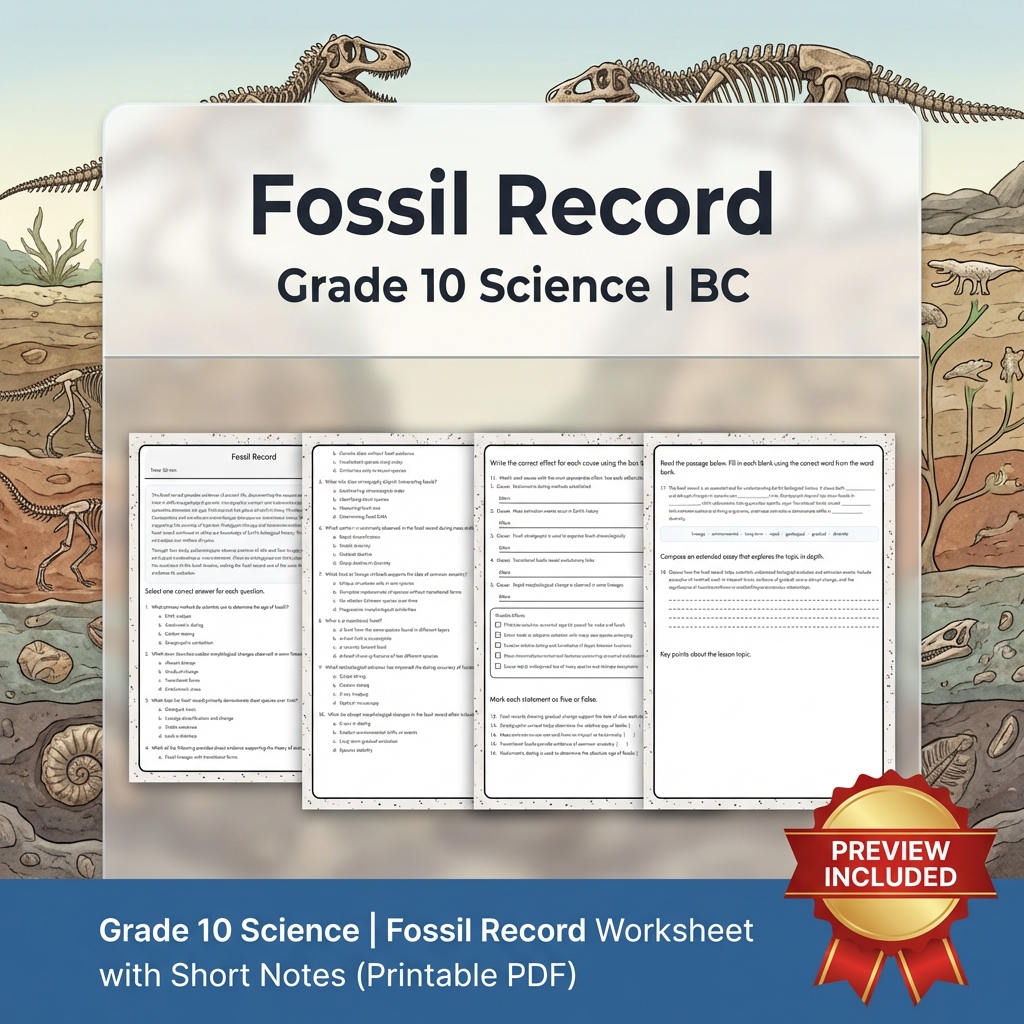 Grade 10 Science | BC Framework Lesson Group Worksheet Pack — included worksheet 11