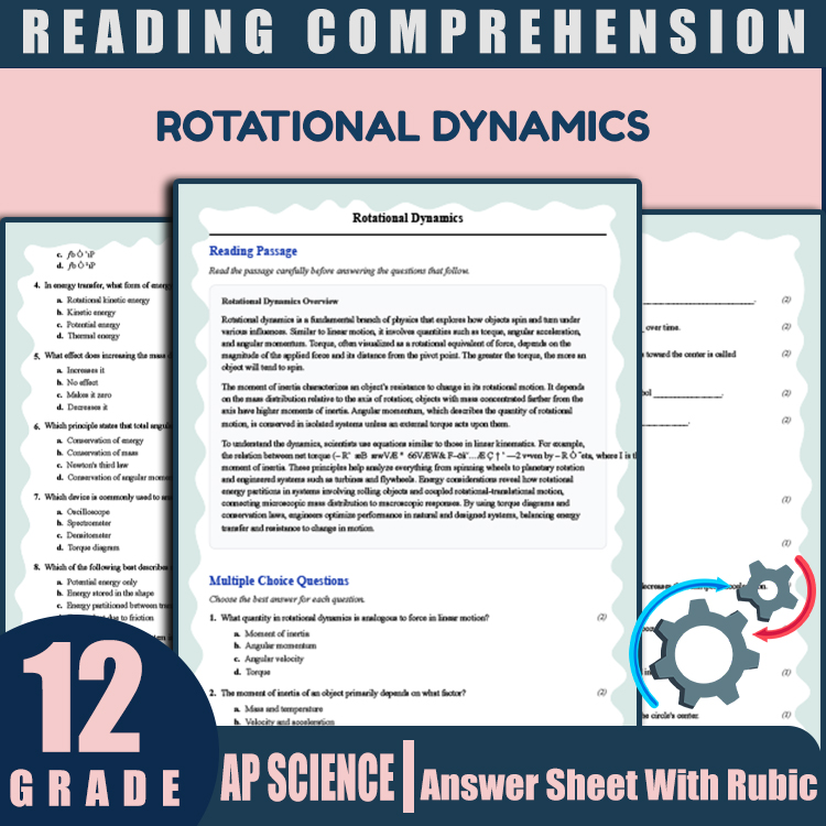 Grade 12 Science reading worksheets worksheet — Grade 12 Science | Rotational Dynamics Reading Worksheet & Answer Key (PDF…