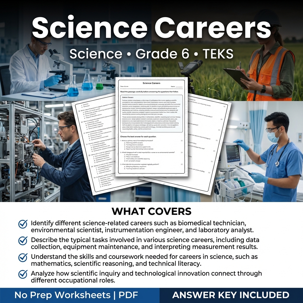 Grade 6 Science worksheet — Grade 6 Science Careers Worksheet PDF | TEKS-Aligned Practice