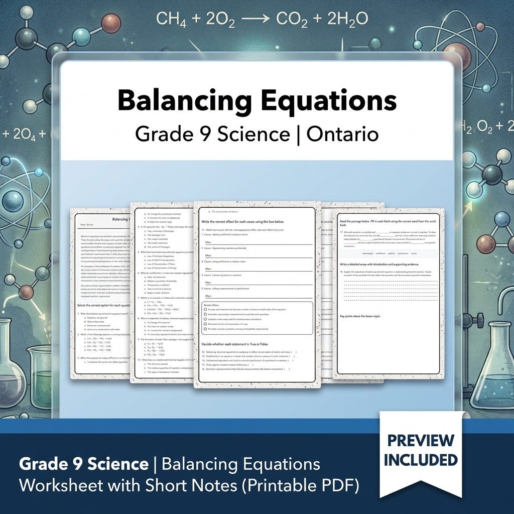 Grade 9 Science Lesson Group Bundle | Ontario Curriculum Worksheets — included worksheet 9