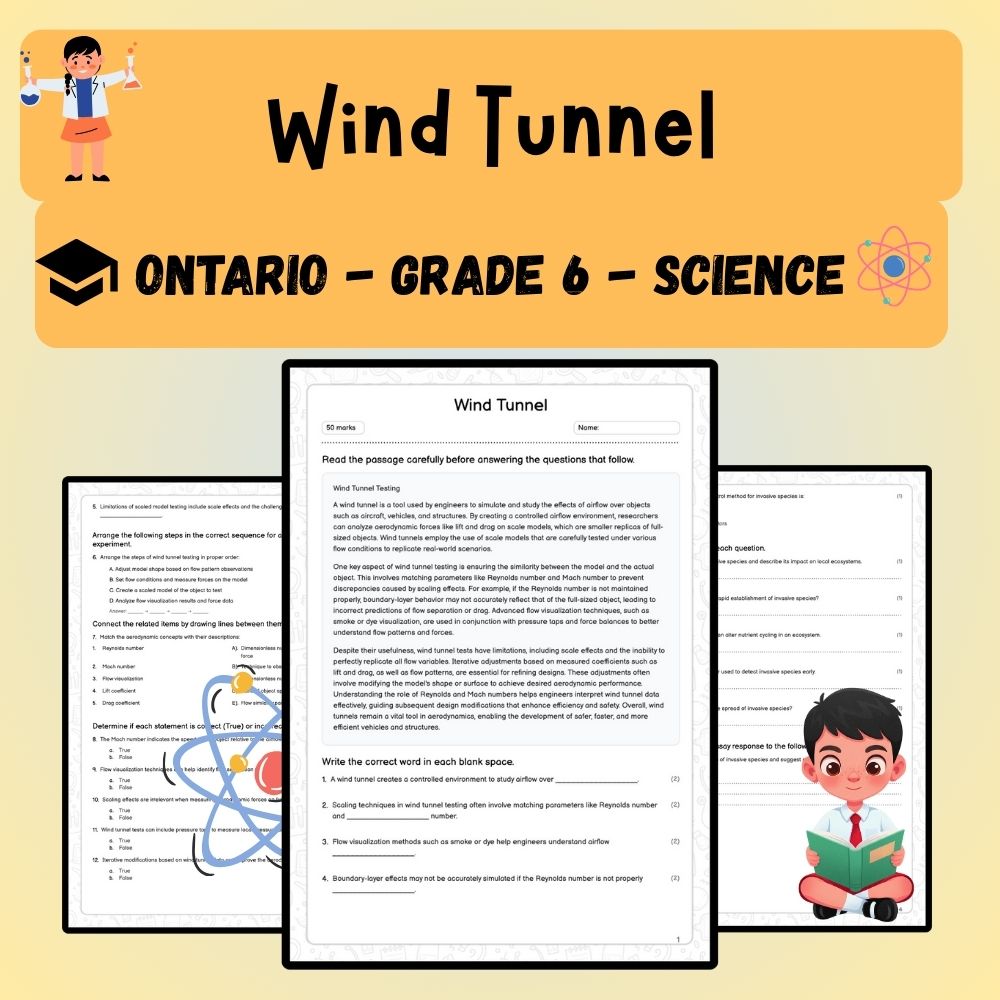 Grade 6 Science worksheet worksheet — Grade 6 Science | Wind Tunnel Worksheet (PDF ) – Ontario Standards — page 1