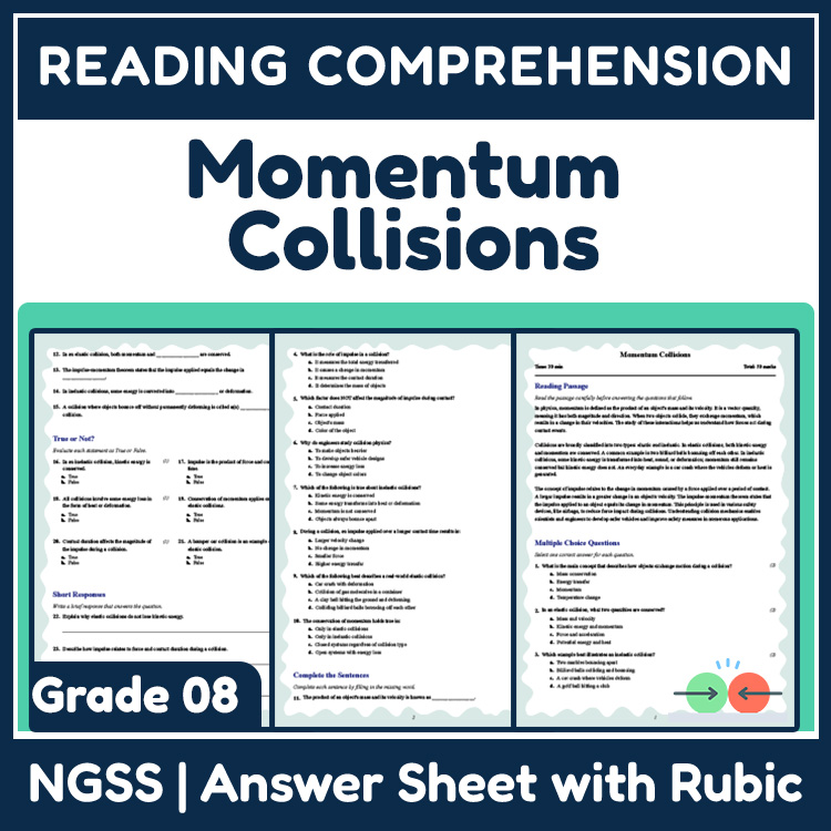 Grade 8 Science reading worksheets worksheet — 8th Grade Science | Momentum & Collisions Reading Worksheet (NGSS Aligned)…