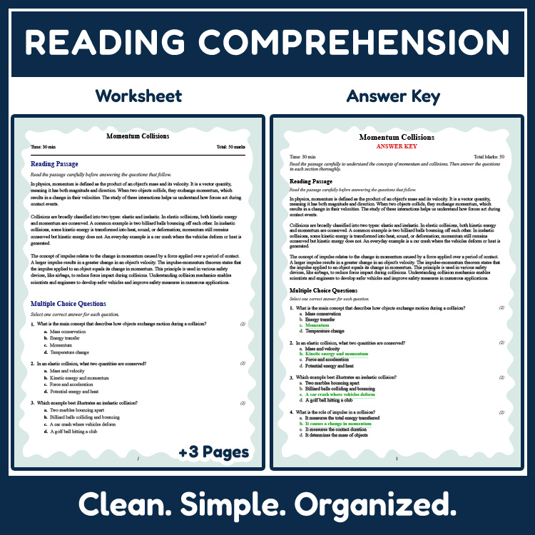 Grade 8 Science reading worksheets worksheet — 8th Grade Science | Momentum & Collisions Reading Worksheet (NGSS Aligned)…