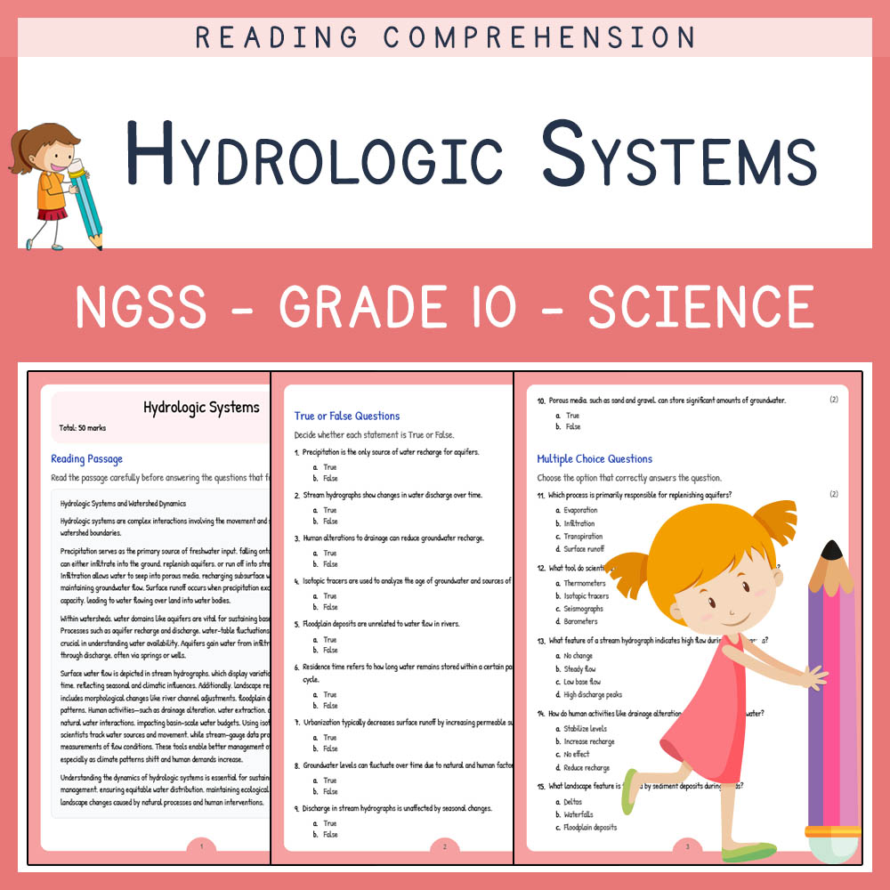 Grade 10 Science worksheet worksheet — Grade 10 Science | Hydrologic Systems Worksheet (PDF + Answer Key) NGSS Aligned — p…