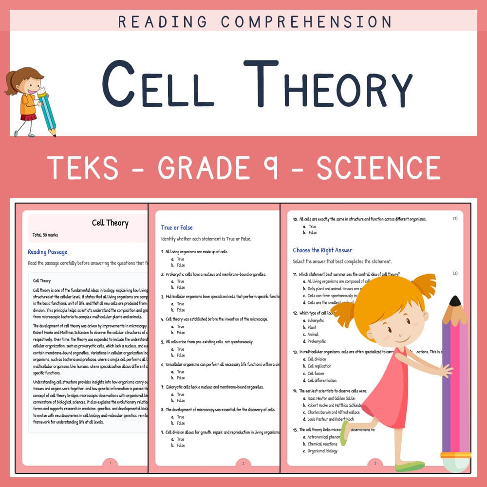 Grade 9 Science worksheet elena worksheet — Grade 9 Science | Cell Theory Worksheet | TEKS Aligned — page 1