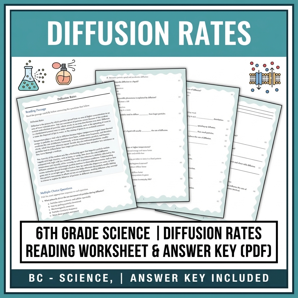 6th Grade Science | Diffusion Rates Reading Worksheet & Answer Key (PDF)