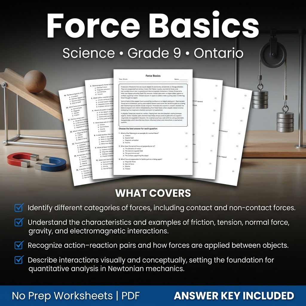 Grade 9 Science worksheet — Force Basics Science Worksheet Grade 9 | Ontario Standards Practice