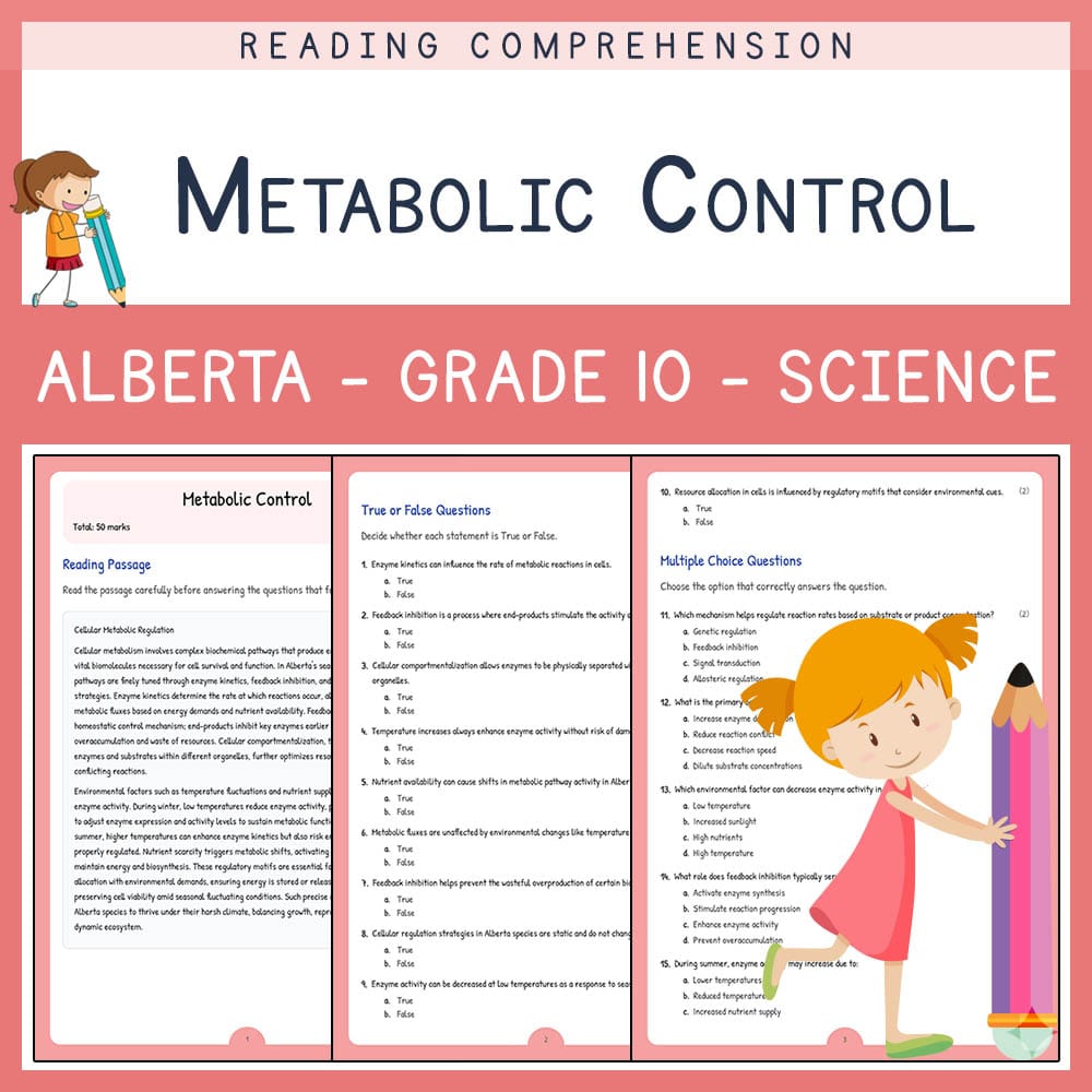 Grade 10 Science worksheet elena worksheet — Grade 10 Science | Metabolic Control Worksheet | Alberta Standards — page 1
