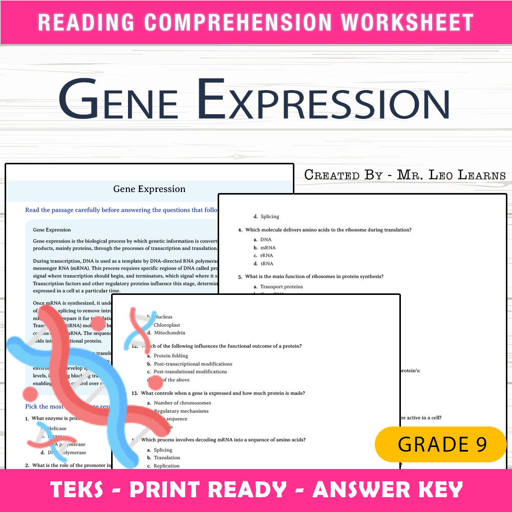 Grade 9 Science worksheet worksheet — Grade 9 Science — Gene Expression Worksheet for Mastery — page 1