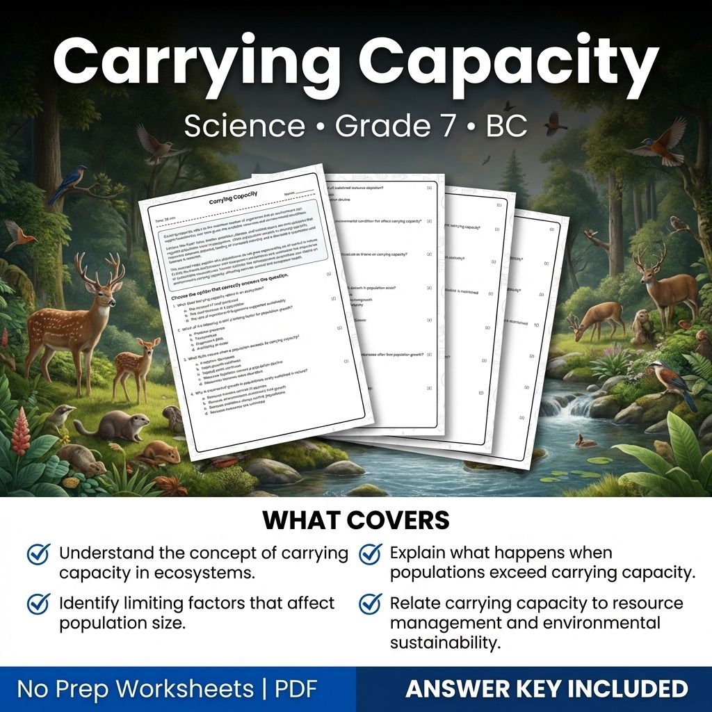 7th Grade Science | Carrying Capacity Worksheet with Answer Key (Printable PDF)
